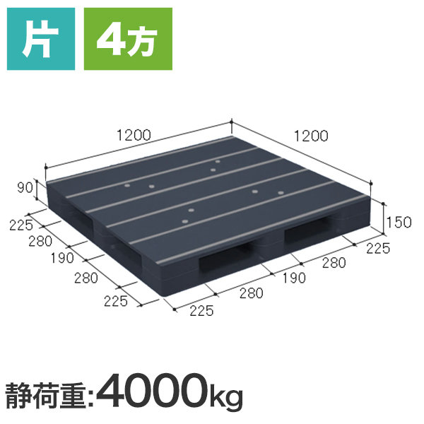 ZFD-1212E-RR (日本プラパレット製) 1200×1200×150 ドラム缶積載用 樹脂パレット