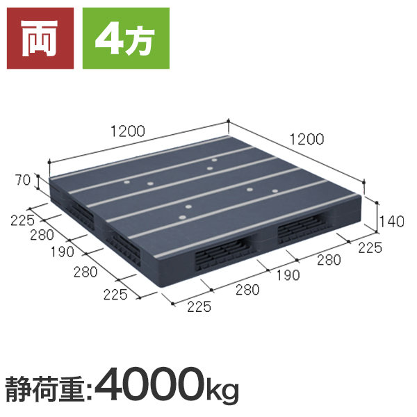 ZFR-1212E-RR (日本プラパレット製) 1200×1200×140 ドラム缶積載用 樹脂パレット